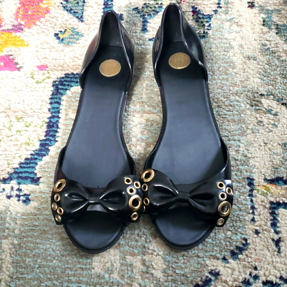 Melissa Bow Peep Toe Flats - size 8
